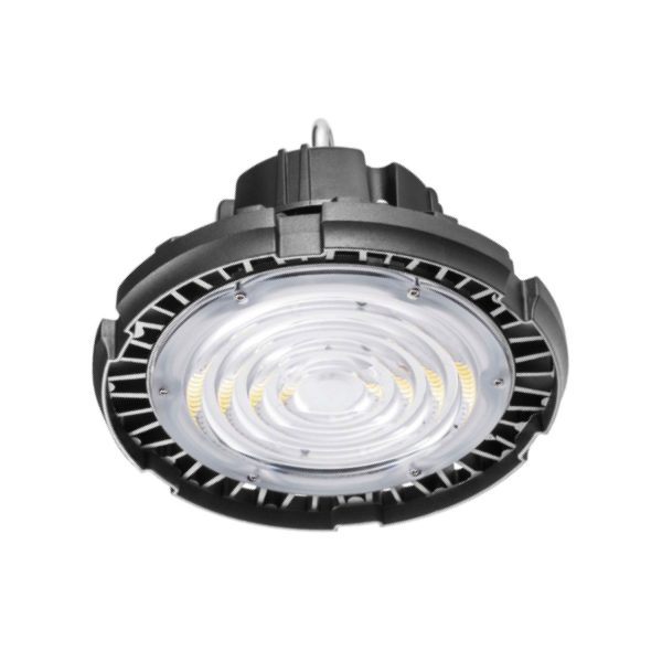 Luminario LED tipo campana industrial UFO 200 W multivoltaje para interior y exterior, ideal para bodegas, almacenes y tiendas de autoservicio o áreas con techos altos. Además es aprueba de agua.