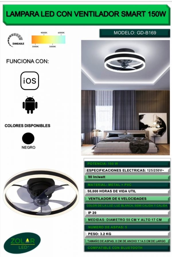 Lampara con Ventilador Smart 150W - Imagen 3