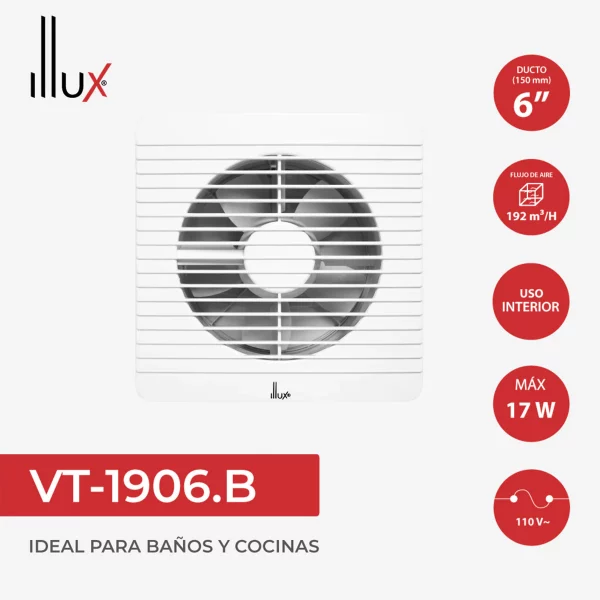 Extractor de aire Illux 6" silencioso, antirretorno, VT-1906.B - Imagen 6